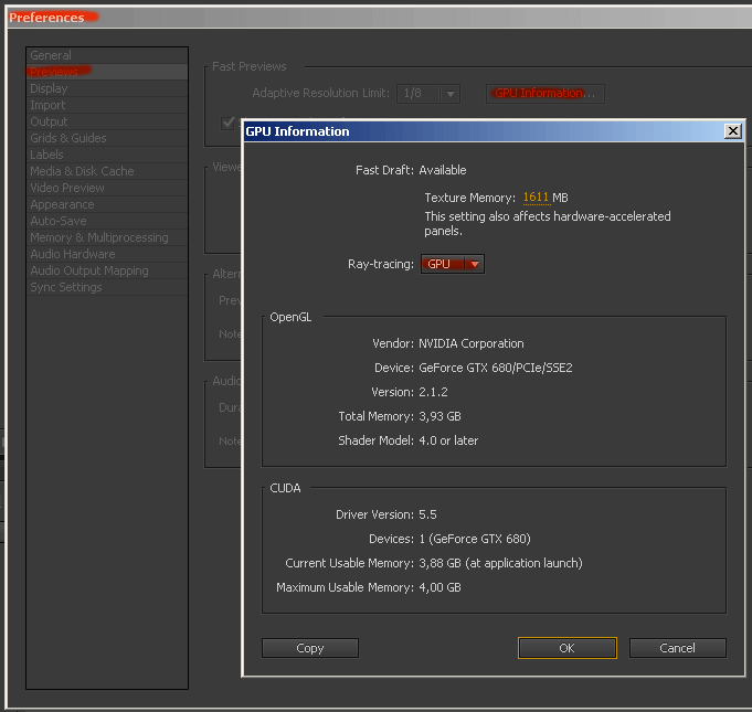 как увидеть что CUDA в After Effects используется
