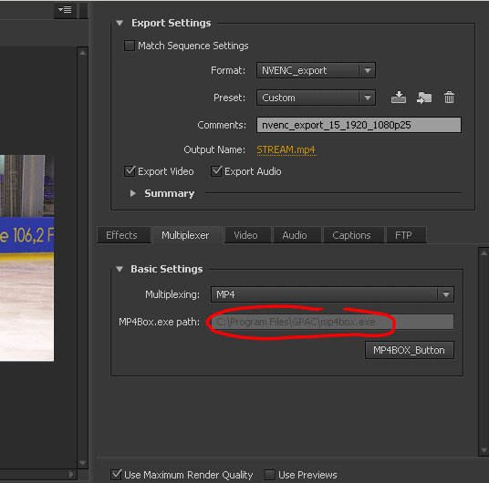 NVENC export h.264 Adobe Premiere